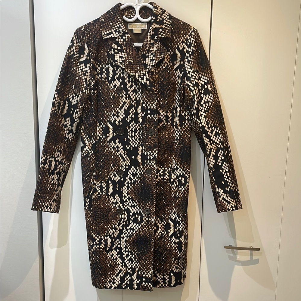 Michael Kors Brown and Black Snake-Print Trench Coat